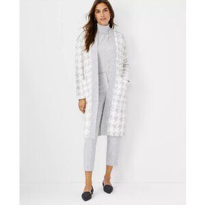 ANN TAYLOR Houndstooth Open Long Cardigan Sweater Grey & White Size Small